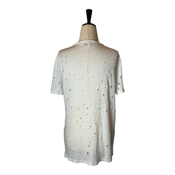 IRO Shirt Women Medium White Clay Cutout Distressed Linen Short Sleeve Tee - Picture 3 of 11